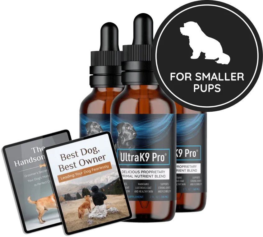 Three bottle pack of UltraK9 Pro liquid dog supplement